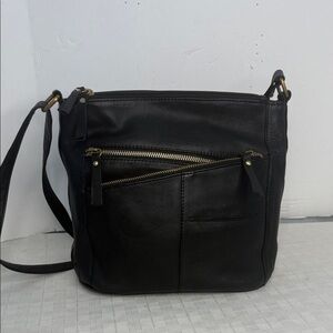 Great American Leather Vintage black leather multi pocket multi zipper crossbody